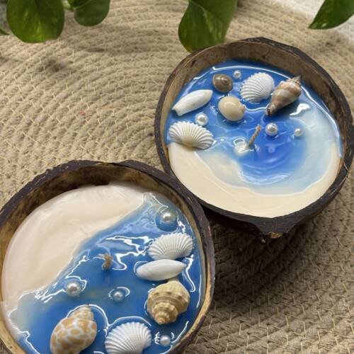 Coconut shell with sea